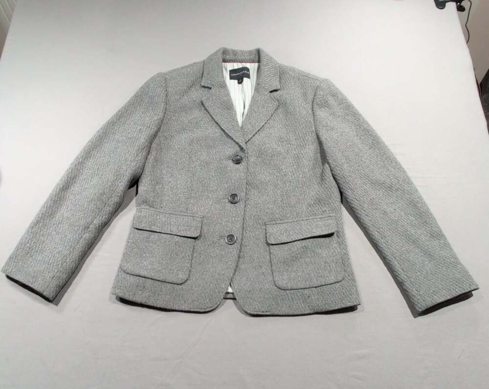 Banana Republic Blazer Size 12 Gray Herringbone Wool Blend Business